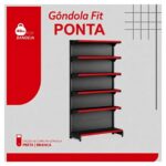PONTA de Gôndola Preta 2,02m com 6 Bandejas Etiqueta Vermelho - 39429