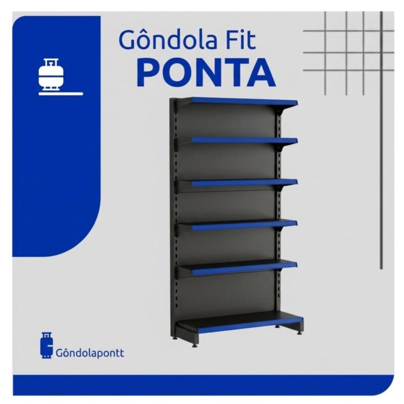 PONTA de Gôndola Preta 2,02m com 6 Bandejas Etiqueta Azul - 39428