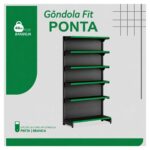 PONTA de Gôndola Preta 2,02m com 6 Bandejas Etiqueta Verde - 39427