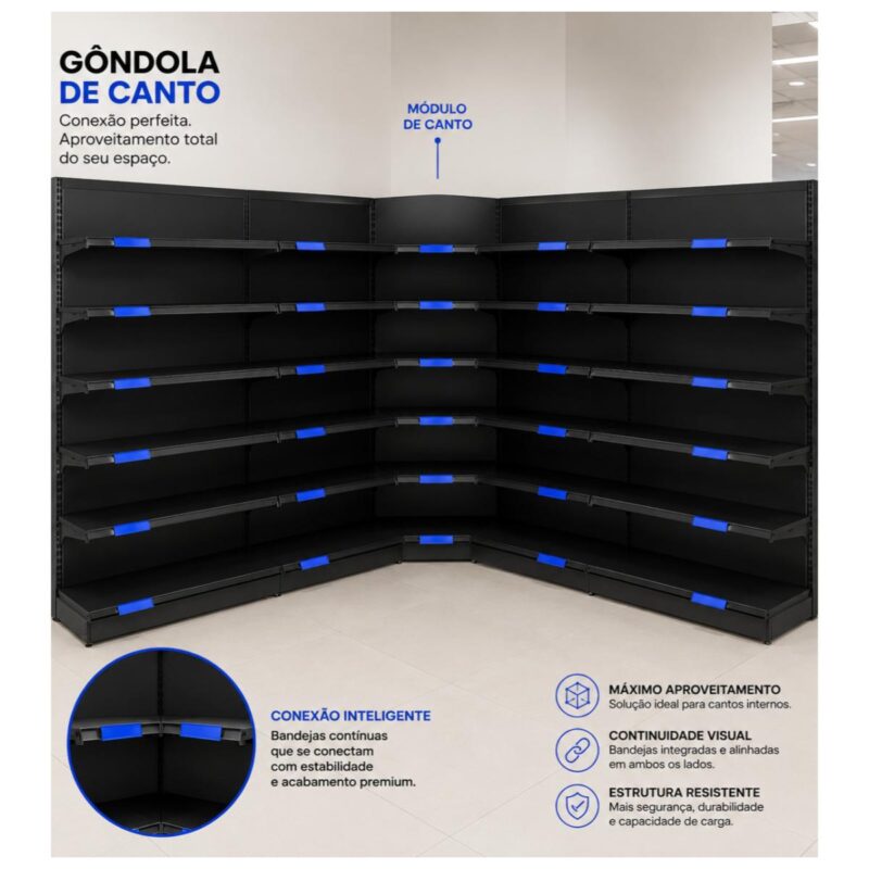 CANTO de Gondola 2,02m com 6 Bandejas Etiqueta Azul - 39431