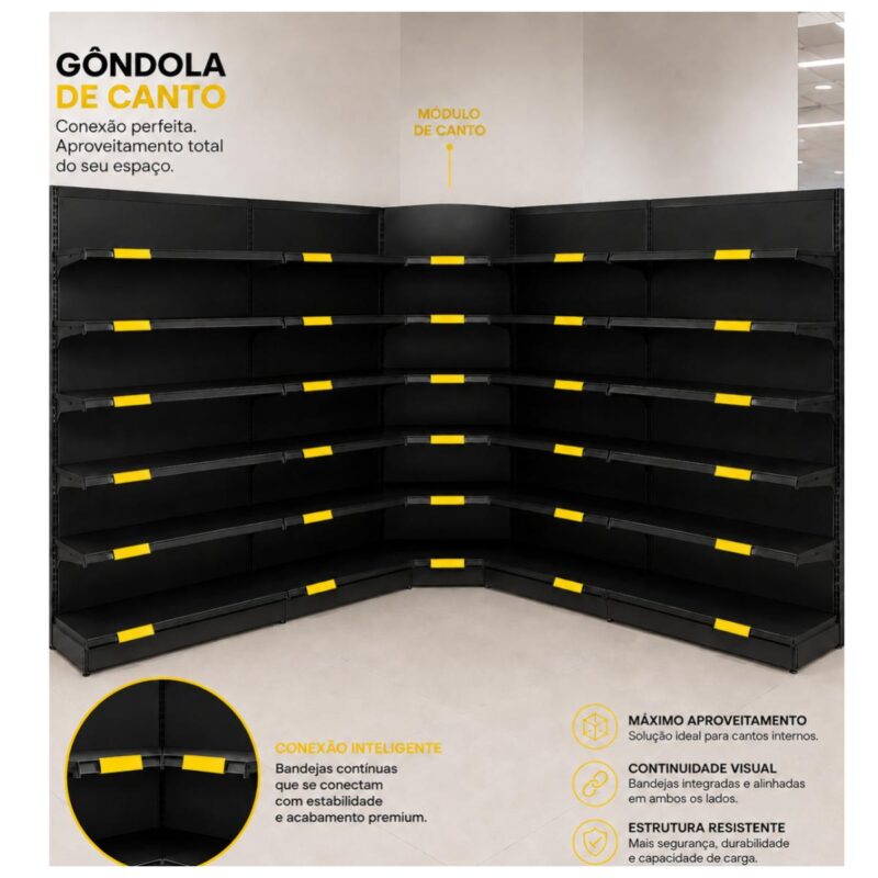 CANTO de Gondola 2,02m com 6 Bandejas Etiqueta Amarela - 39433