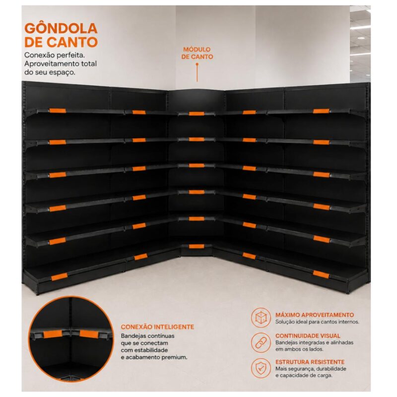 CANTO de Gondola 2,02m com 6 Bandejas Etiqueta Laranja - 39431