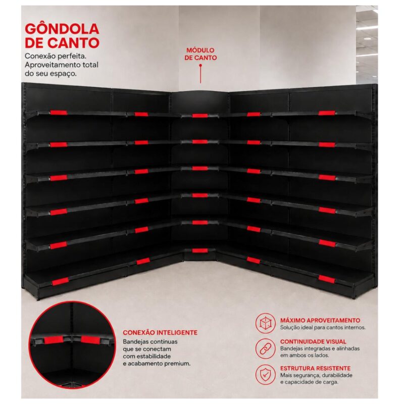 CANTO de Gondola 2,02m com 6 Bandejas Etiqueta Vermelha - 39434