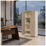 Móveis para Escritório Armário Alto Fechado Escritório com 02 Portas – 1,60×0,80×0,46m – Fresno / Branco - 71020