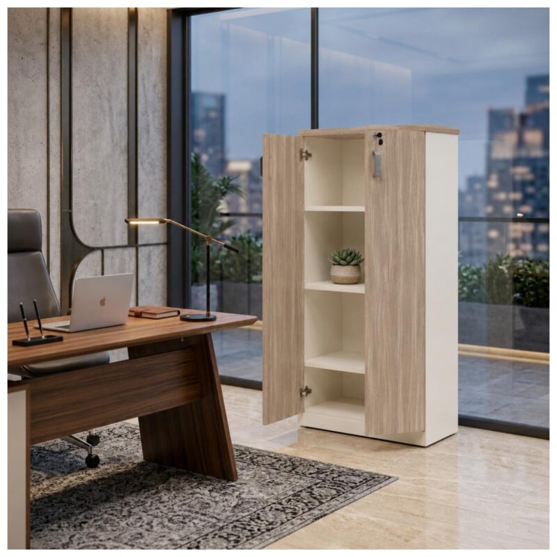 Móveis para Escritório Armário Alto Fechado Escritório com 02 Portas – 1,60×0,80×0,46m – Fresno / Branco - 71020