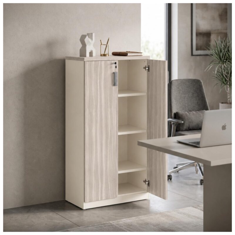 Móveis para Escritório Armário Alto Fechado Escritório com 02 Portas – 1,60×0,80×0,46m – Fresno / Branco - 71020