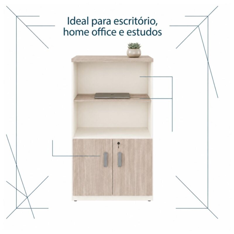 Móveis para Escritório Armário Alto Escritório Semi-Aberto com 02 Portas - 1,62×0,80×0,46m - Fresno / Branco – 71021