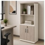 Móveis para Escritório Armário Alto Escritório Semi-Aberto com 02 Portas - 1,62×0,80×0,46m - Fresno / Branco – 71021