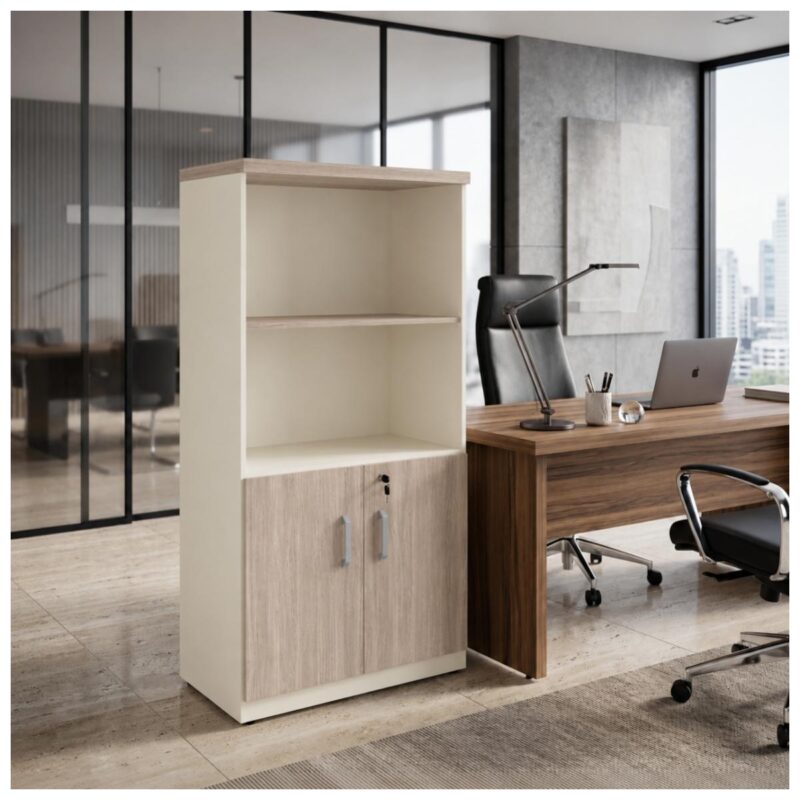 Móveis para Escritório Armário Alto Escritório Semi-Aberto com 02 Portas - 1,62×0,80×0,46m - Fresno / Branco – 71021