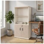 Móveis para Escritório Armário Alto Escritório Semi-Aberto com 02 Portas - 1,62×0,80×0,46m - Fresno / Branco – 71021