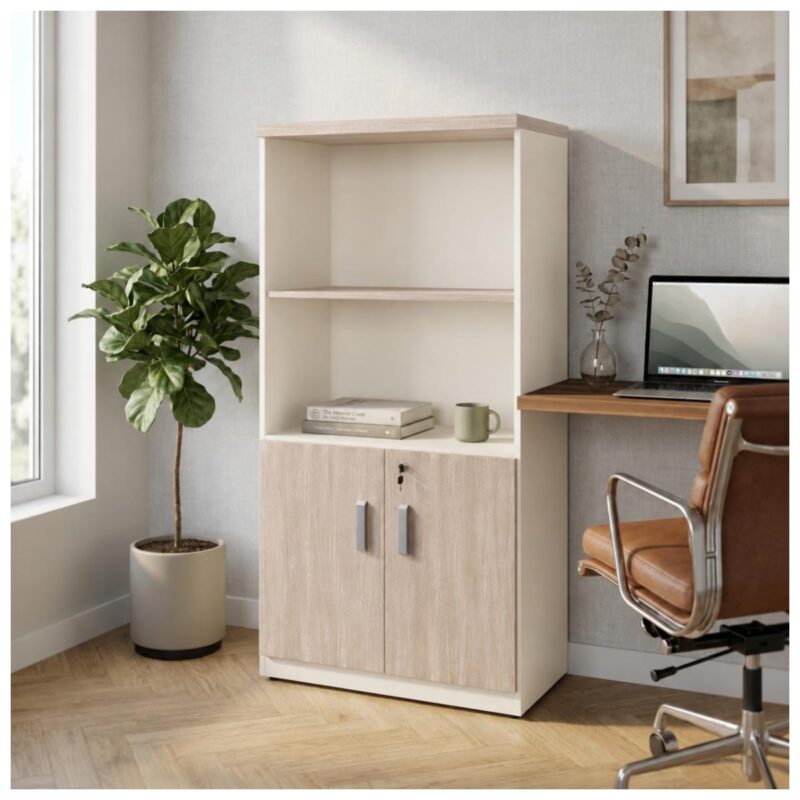 Móveis para Escritório Armário Alto Escritório Semi-Aberto com 02 Portas - 1,62×0,80×0,46m - Fresno / Branco – 71021