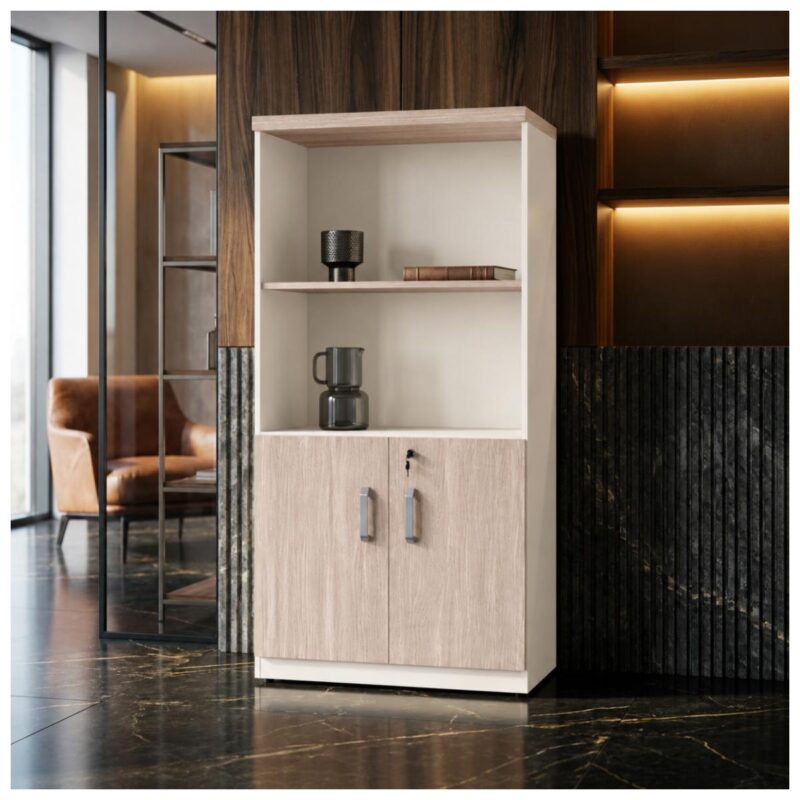 Móveis para Escritório Armário Alto Escritório Semi-Aberto com 02 Portas - 1,62×0,80×0,46m - Fresno / Branco – 71021