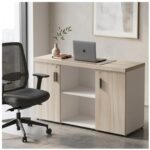 Móveis para Escritório Armário Baixo Credenza com Nicho - 1,31x0,75X0,46m - Fresno / Branco - 71022