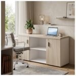 Móveis para Escritório Armário Baixo Credenza com Nicho - 1,31x0,75X0,46m - Fresno / Branco - 71022