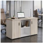 Móveis para Escritório Armário Baixo Credenza com Nicho - 1,31x0,75X0,46m - Fresno / Branco - 71022