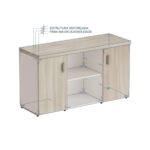 Móveis para Escritório Armário Baixo Credenza com Nicho - 1,31x0,75X0,46m - Fresno / Branco - 71022