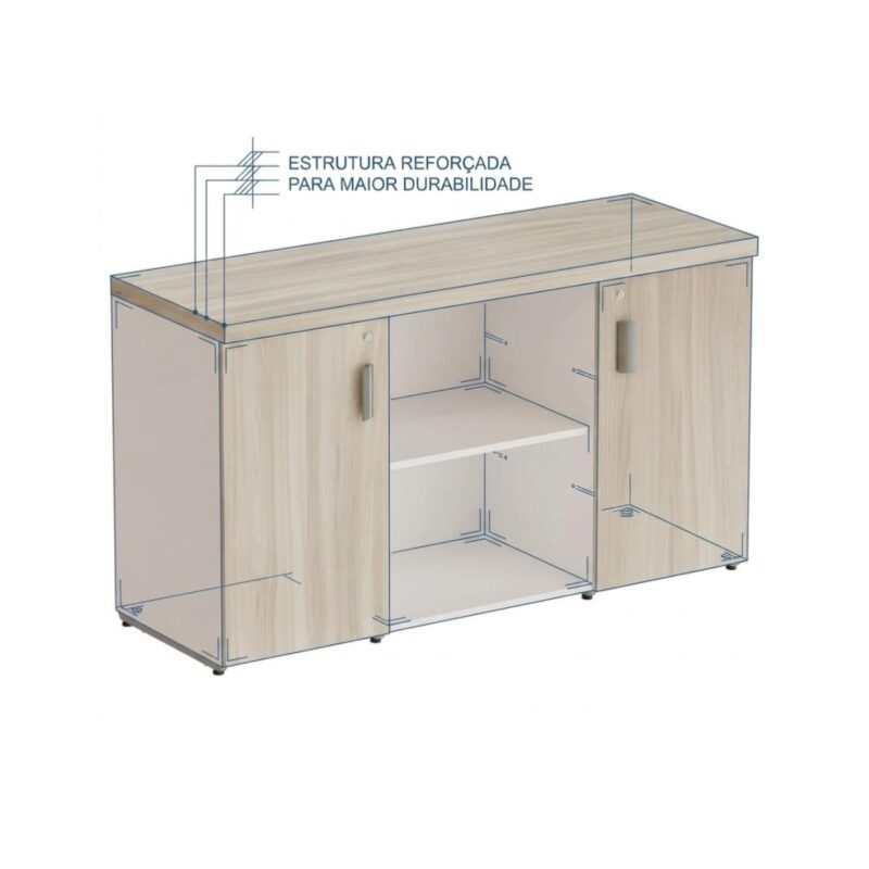 Móveis para Escritório Armário Baixo Credenza com Nicho - 1,31x0,75X0,46m - Fresno / Branco - 71022