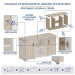 Móveis para Escritório Armário Baixo Credenza com Nicho - 1,31x0,75X0,46m - Fresno / Branco - 71022