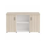 Móveis para Escritório Armário Baixo Credenza com Nicho - 1,31x0,75X0,46m - Fresno / Branco - 71022
