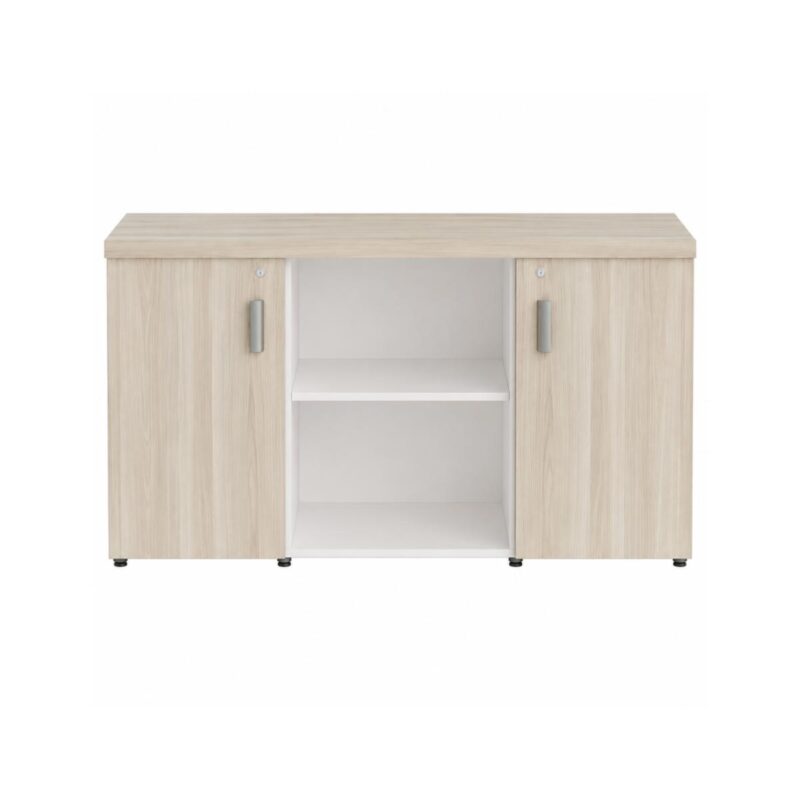 Móveis para Escritório Armário Baixo Credenza com Nicho - 1,31x0,75X0,46m - Fresno / Branco - 71022
