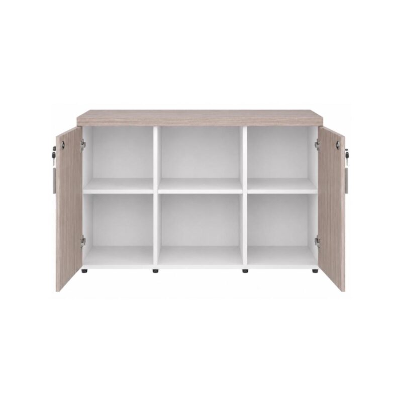 Móveis para Escritório Armário Baixo Credenza com Nicho - 1,31x0,75X0,46m - Fresno / Branco - 71022