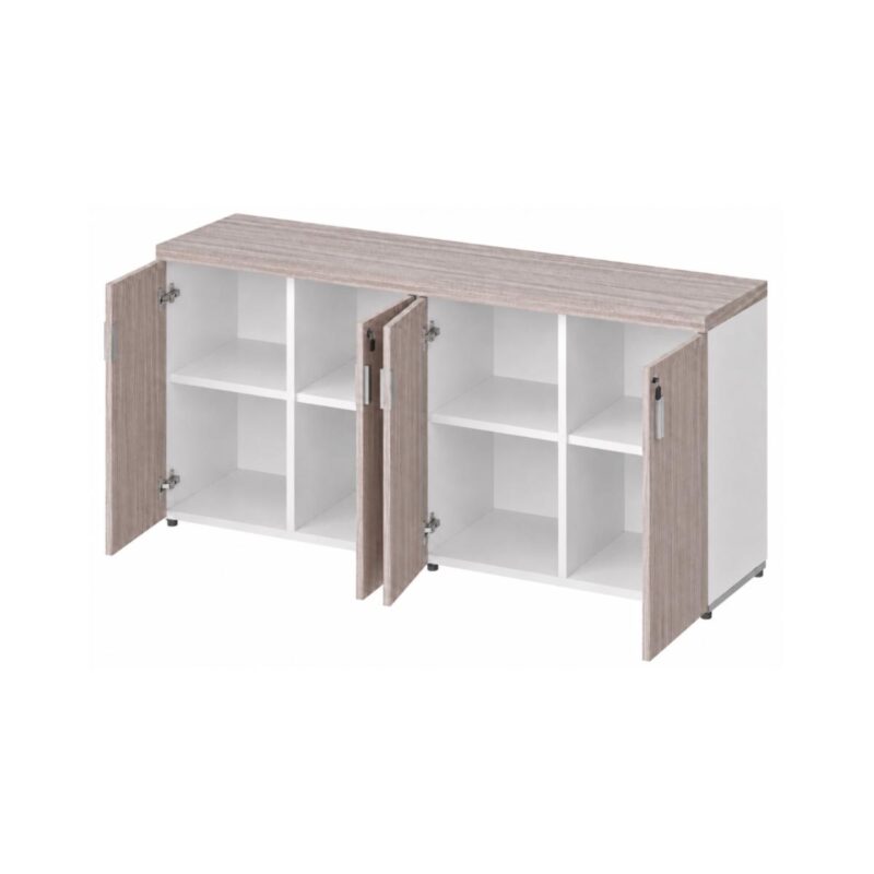 Móveis para Escritório Armário Baixo Gold 04 Portas Credenza - 1,60x0,75x0,46m - Fresno / Branco - 71023