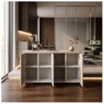 Móveis para Escritório Armário Baixo Gold 04 Portas Credenza - 1,60x0,75x0,46m - Fresno / Branco - 71023