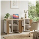 Móveis para Escritório Armário Baixo Gold 04 Portas Credenza - 1,60x0,75x0,46m - Fresno / Branco - 71023