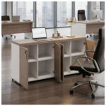 Móveis para Escritório Armário Baixo Gold 04 Portas Credenza - 1,60x0,75x0,46m - Fresno / Branco - 71023