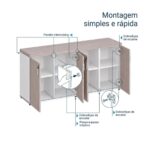 Móveis para Escritório Armário Baixo Gold 04 Portas Credenza - 1,60x0,75x0,46m - Fresno / Branco - 71023
