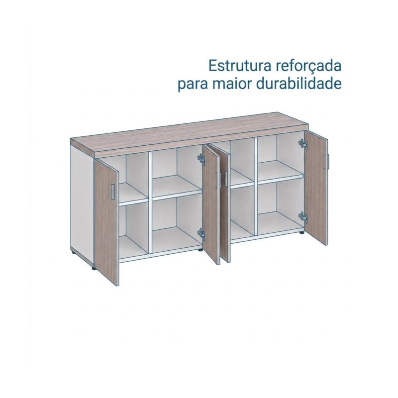 Móveis para Escritório Armário Baixo Gold 04 Portas Credenza - 1,60x0,75x0,46m - Fresno / Branco - 71023