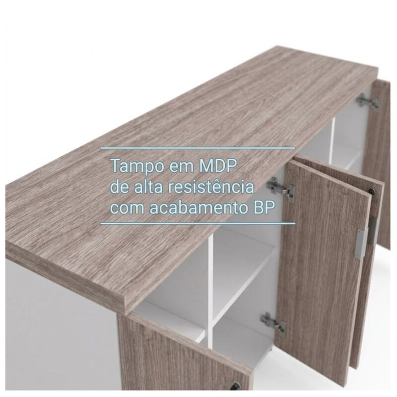 Móveis para Escritório Armário Baixo Gold 04 Portas Credenza - 1,60x0,75x0,46m - Fresno / Branco - 71023