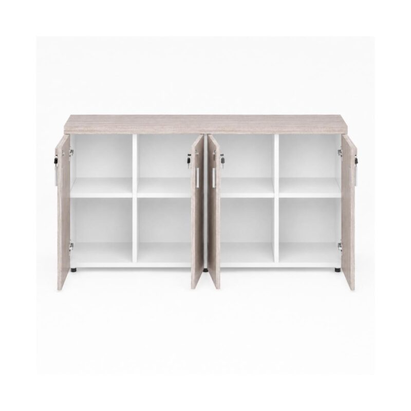 Móveis para Escritório Armário Baixo Gold 04 Portas Credenza - 1,60x0,75x0,46m - Fresno / Branco - 71023