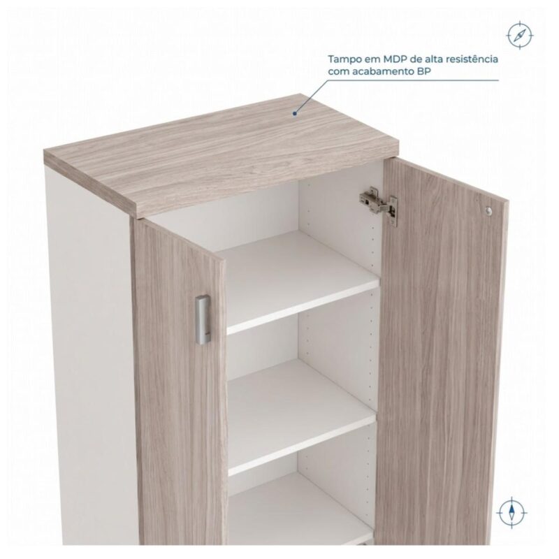 Móveis para Escritório Armário Alto Fechado Escritório com 02 Portas – 1,60×0,80×0,46m – Fresno / Branco - 71020