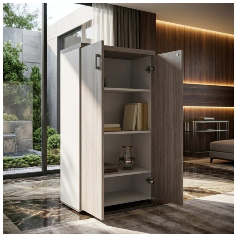 Móveis para Escritório Armário Alto Fechado Escritório com 02 Portas – 1,60×0,80×0,46m – Fresno / Branco - 71020