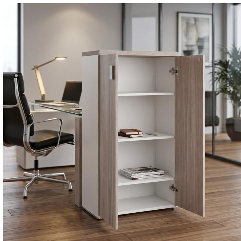 Móveis para Escritório Armário Alto Fechado Escritório com 02 Portas – 1,60×0,80×0,46m – Fresno / Branco - 71020