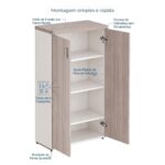 Móveis para Escritório Armário Alto Fechado Escritório com 02 Portas – 1,60×0,80×0,46m – Fresno / Branco - 71020