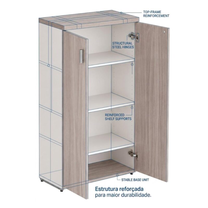 Móveis para Escritório Armário Alto Fechado Escritório com 02 Portas – 1,60×0,80×0,46m – Fresno / Branco - 71020