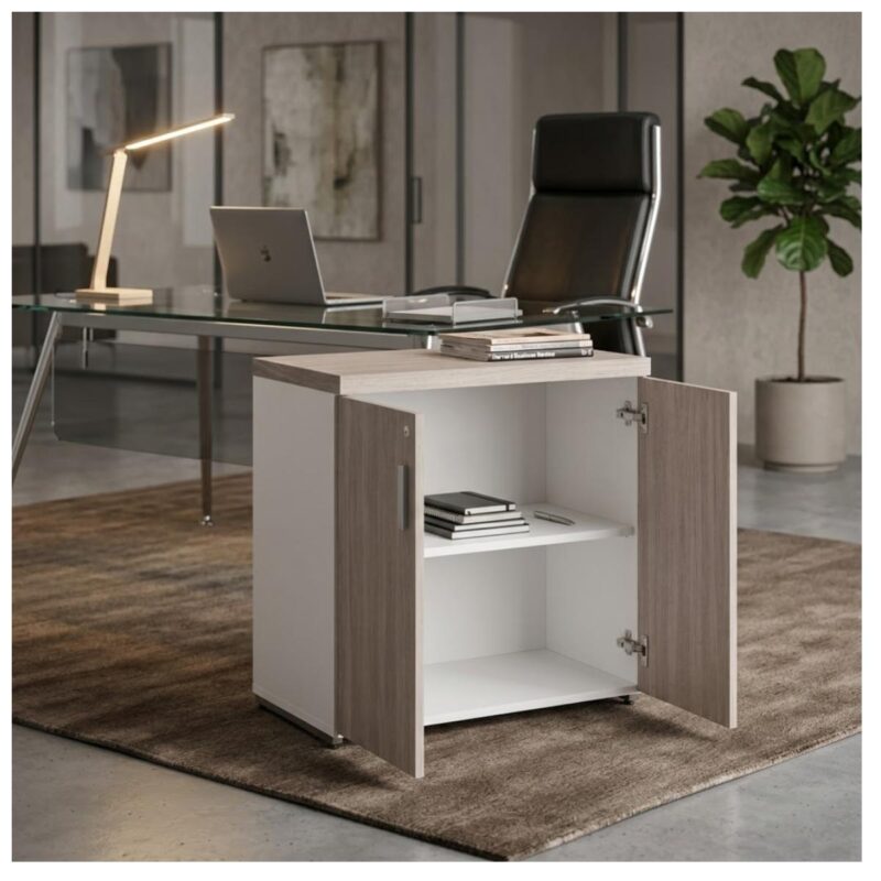 Móveis para Escritório Armário Baixo Escritório com 02 Portas - 0,80x0,0,46m - Fresno / Branco - 71024