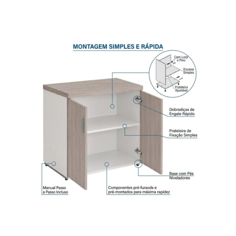 Móveis para Escritório Armário Baixo Escritório com 02 Portas - 0,80x0,0,46m - Fresno / Branco - 71024