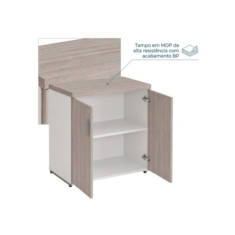 Móveis para Escritório Armário Baixo Escritório com 02 Portas - 0,80x0,0,46m - Fresno / Branco - 71024