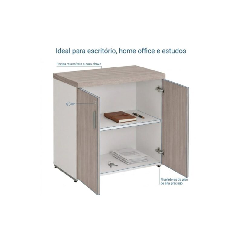 Móveis para Escritório Armário Baixo Escritório com 02 Portas - 0,80x0,0,46m - Fresno / Branco - 71024