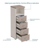 Móveis para Escritório Arquivo 04 Gavetas Pasta Suspensa com Nicho - 1,62x0,46x0,46m - Fresno / Branco - 71025