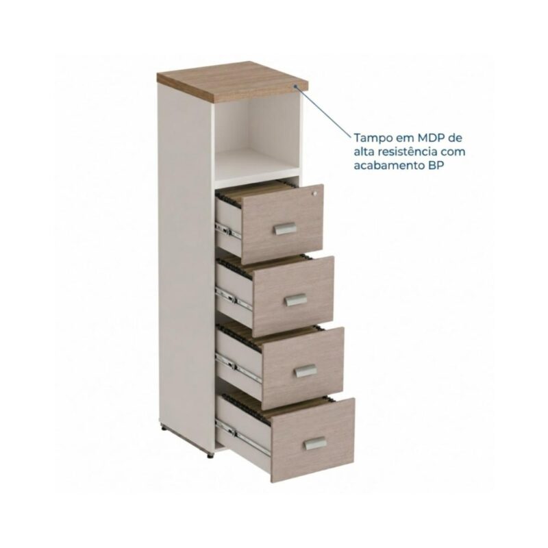 Móveis para Escritório Arquivo 04 Gavetas Pasta Suspensa com Nicho - 1,62x0,46x0,46m - Fresno / Branco - 71025