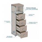 Móveis para Escritório Arquivo 04 Gavetas Pasta Suspensa com Nicho - 1,62x0,46x0,46m - Fresno / Branco - 71025