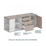 Móveis para Escritório Mesa Diretoria para Escritório 2,10x1,60m com Balcão Lado Direito -  Fresno /Branco - 71101