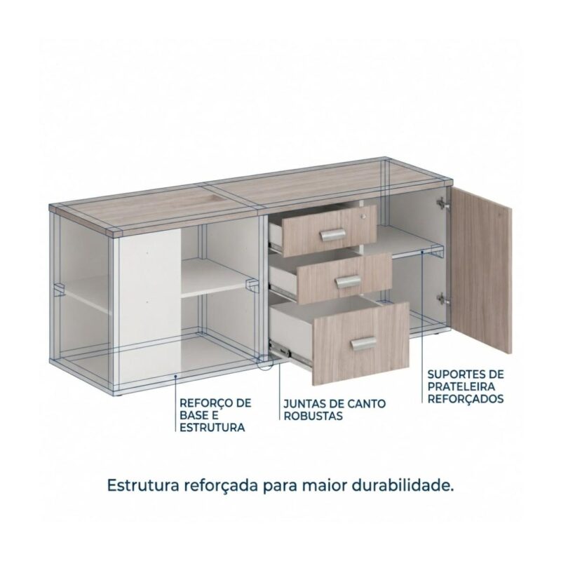 Móveis para Escritório Mesa Diretoria para Escritório 2,10x1,60m com Balcão Lado Direito -  Fresno /Branco - 71101
