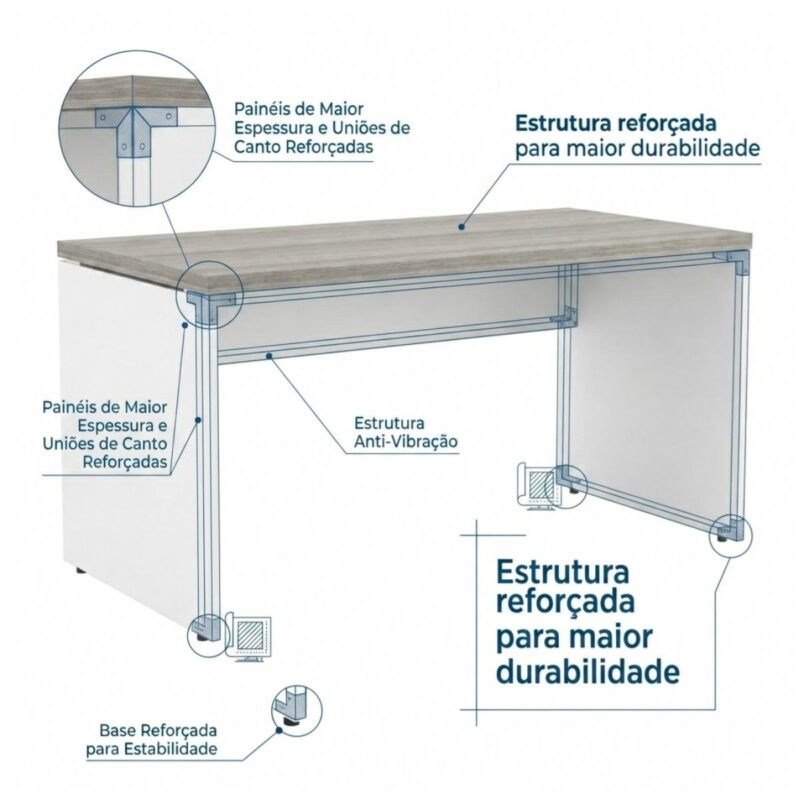 Móveis para Escritório Mesa para Escritório Reta 1,20x0,60m - S/ Gavetas - Fresno / Branco - 71102
