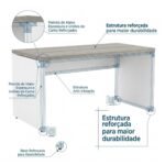 Móveis para Escritório Mesa para Escritório Reta 1,50x0,60m - S/ Gavetas - Fresno / Branco - 71103