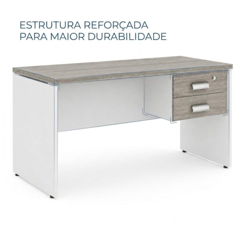 Móveis para Escritório Mesa para Escritório 1,70x0,70m - Com Gavetas - Fresno / Branco - 71105